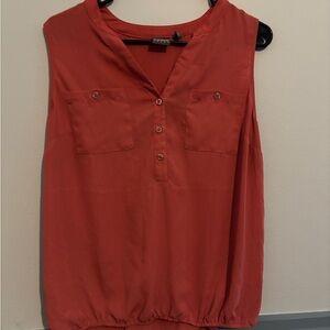 Soho Reddish-Orange Sleeveless Buttoned Blouse with Mandarin Collar